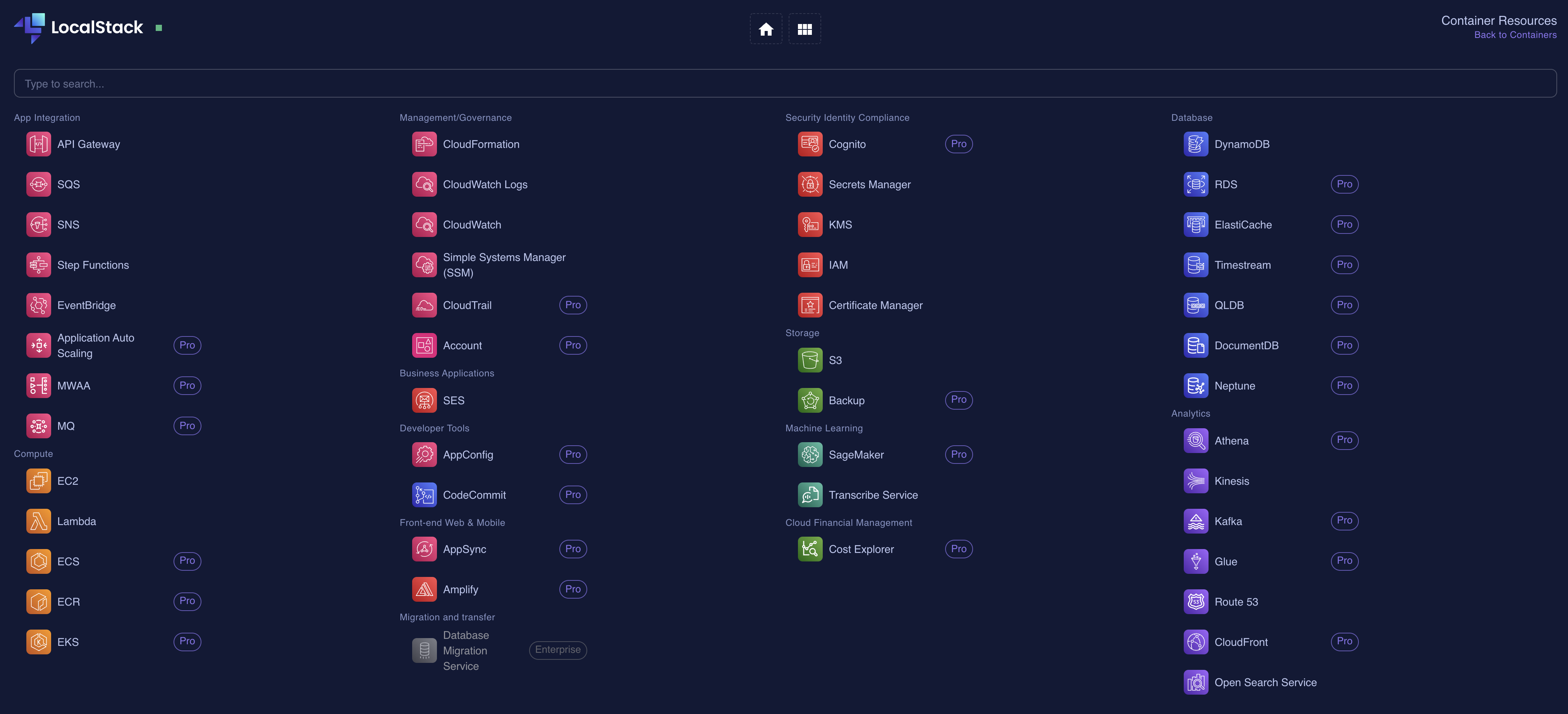 localstack services desktop