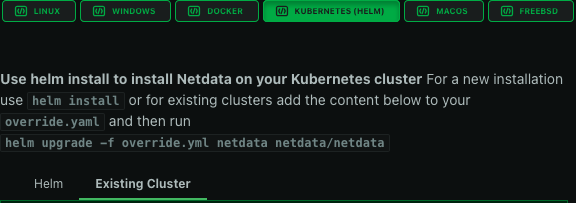 netdata existing cluster