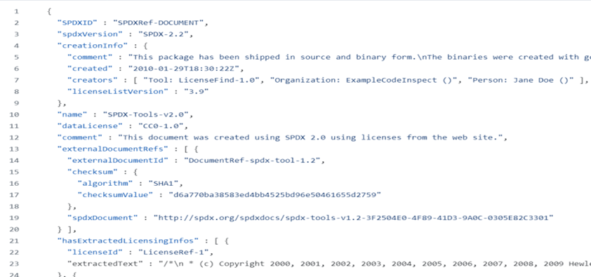 SPDXJSON Sample (spdx-spec, 2010)